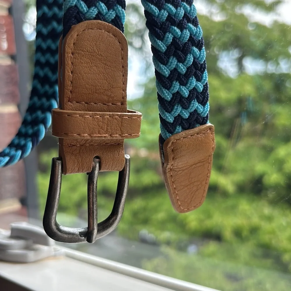 Peppercorn Kids blue braided elastic adjustable belt w/ pewter tone buckle